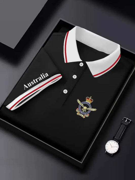 Men’s Vintage Australian Flag Crown Printed Casual Cotton Short Sleeve Polo Shirt Black / S