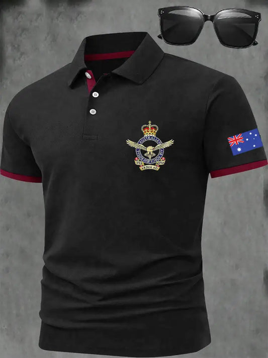 Men’s Vintage Australian Flag Crown Printed Casual Cotton Short Sleeve Polo Shirt Black / S