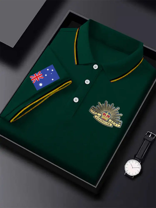 Men’s Vintage Australian Flag Crown Printed Casual Cotton Short Sleeve Polo Shirt Green / S