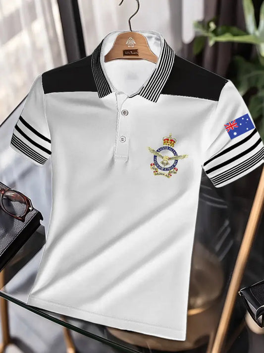 Men’s Vintage Australian Flag Crown Printed Casual Cotton Short Sleeve Polo Shirt White / S