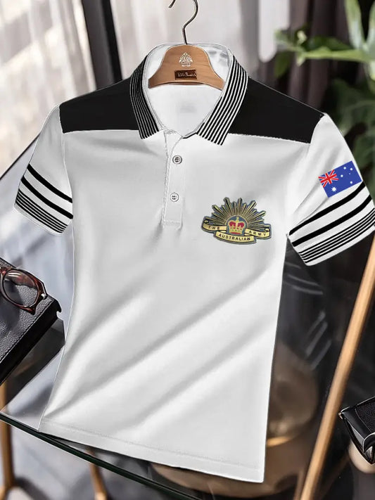 Men’s Vintage Australian Flag Crown Printed Casual Cotton Short Sleeve Polo Shirt White / S