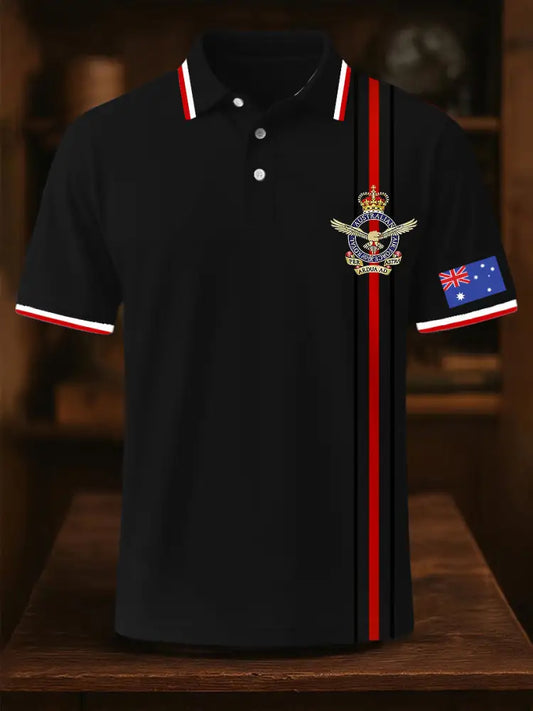 Men’s Vintage Australian Flag Crown Stripe Printed Casual Cotton Short Sleeve Polo Shirt Black / S