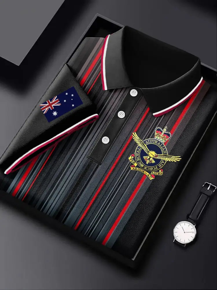 Men’s Vintage Australian Flag Emblem Printed Casual Business Polo Shirt Colorful / S