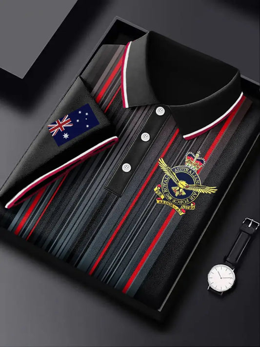 Men’s Vintage Australian Flag Emblem Printed Casual Business Polo Shirt Colorful / S