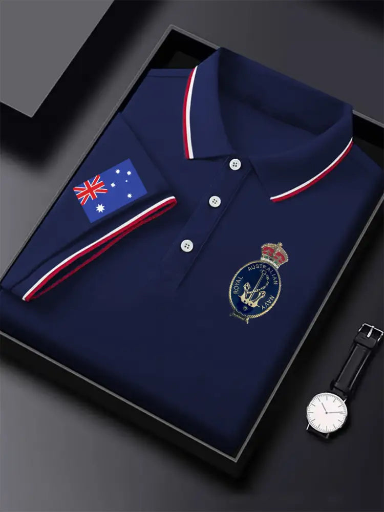 Men’s Vintage Australian Flag Emblem Printed Casual Cotton Short Sleeve Polo Shirt Dark Blue / S