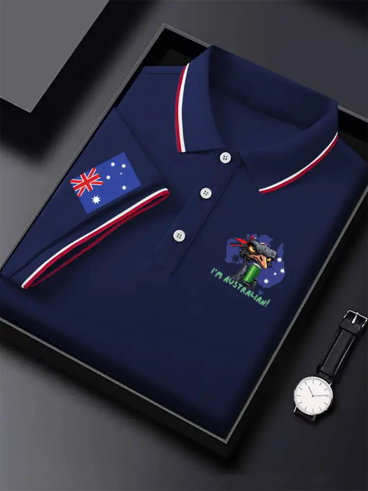 Men’s Vintage Australian Flag I’m Australian Printed Casual Cotton Short Sleeve Polo Shirt Dark Blue / S