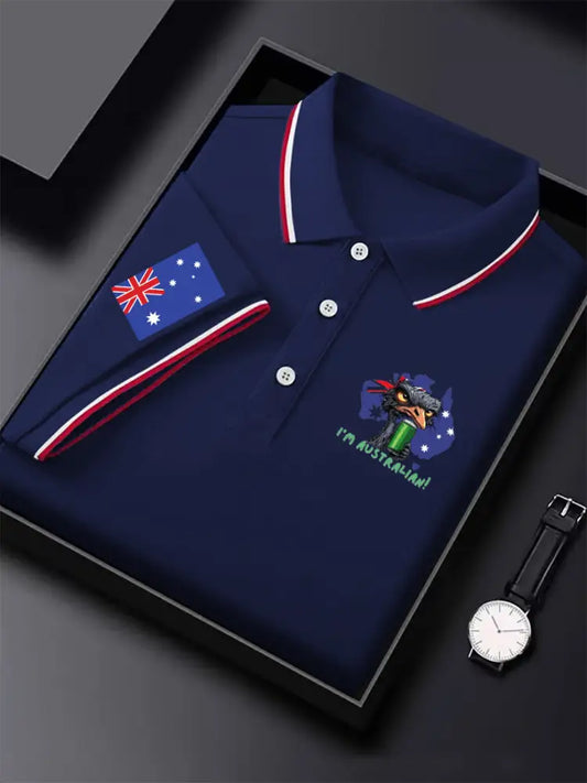 Men’s Vintage Australian Flag I’m Australian Printed Casual Cotton Short Sleeve Polo Shirt Dark Blue / S