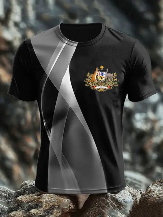 Men’s Vintage Australian Flag Line Design Abstract Print Casual Cotton Short Sleeve T-Shirt Black / S