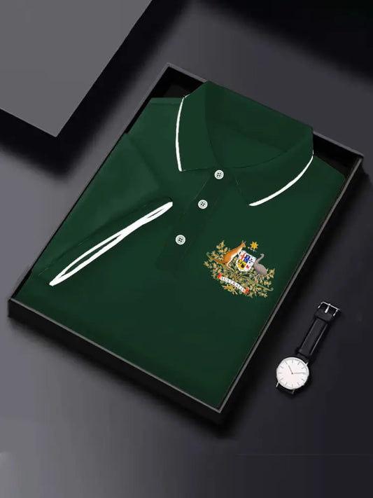 Men’s Vintage Australian Flag Printed Casual Cotton Short Sleeve Polo Shirt Green / S