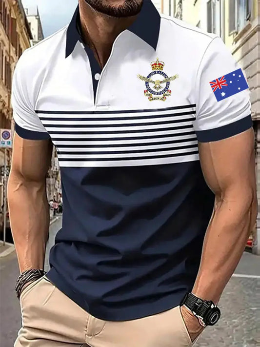 Men’s Vintage Australian Patriotic Flag Emblem Crown Printed Casual Cotton Short Sleeve Polo Shirt Blue / S