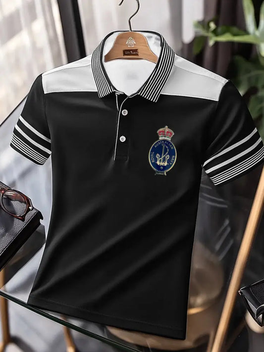 Men’s Vintage Australian Patriotic Flag Emblem Printed Casual Cotton Short Sleeve Polo Shirt Black / S