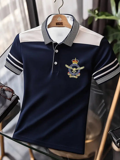 Men’s Vintage Australian Patriotic Flag Emblem Printed Casual Cotton Short Sleeve Polo Shirt Dark Blue / S
