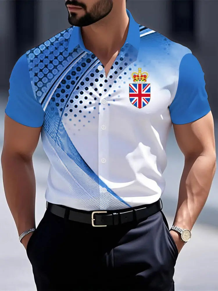 Men’s Vintage England Crown Casual Shirt Blue / S