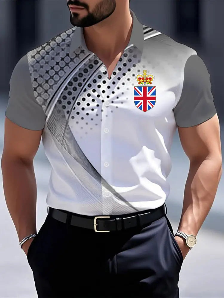 Men’s Vintage England Crown Casual Shirt Gray / S