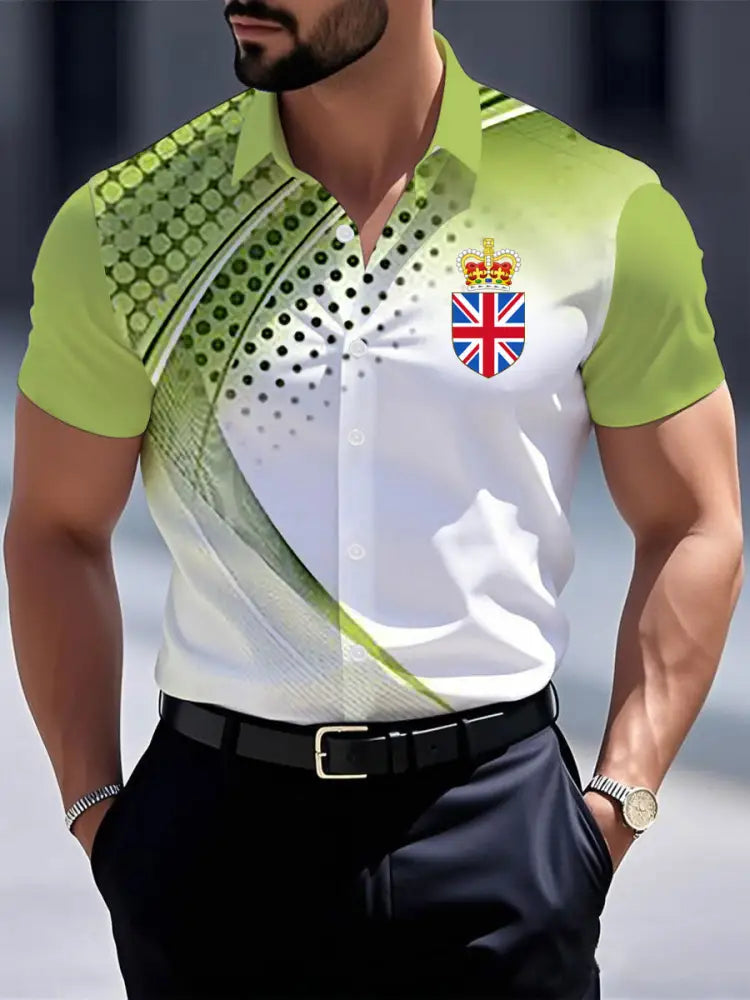 Men’s Vintage England Crown Casual Shirt Green / S