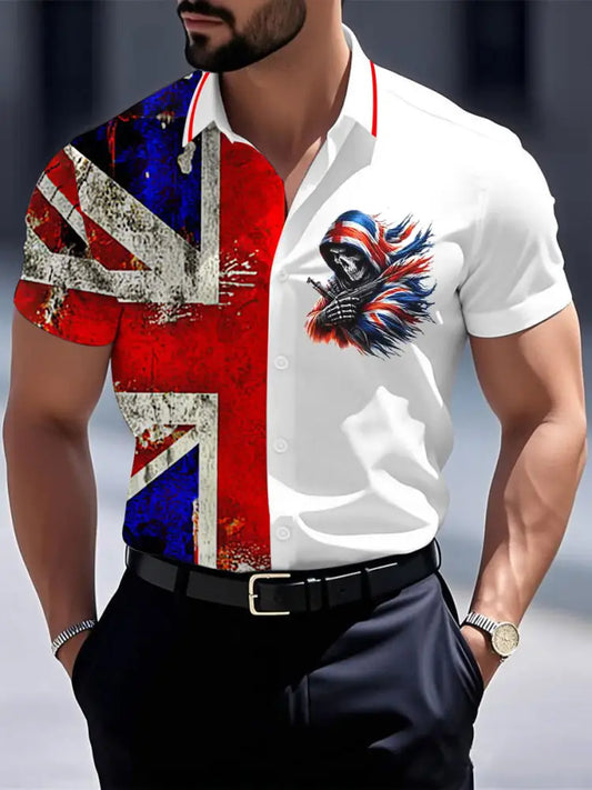 Men’s Vintage England Flag Casual Shirt White / S