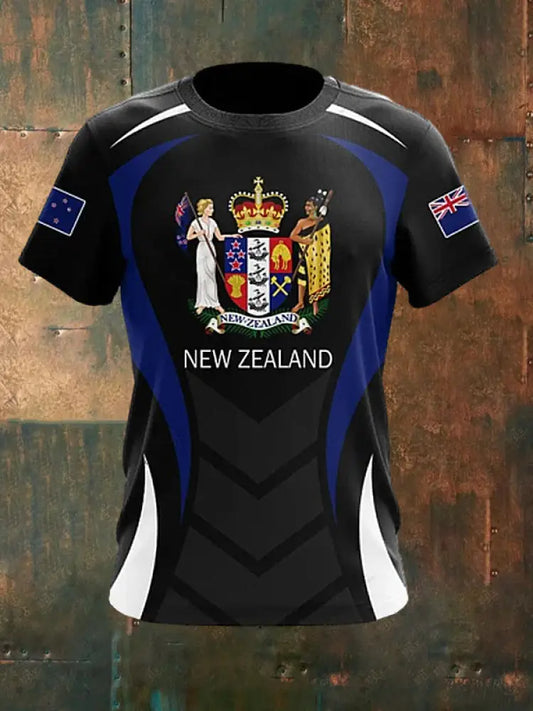 Men’s Vintage New Zealand Flag Crown Print Casual Cotton Short Sleeve T-Shirt Black / S