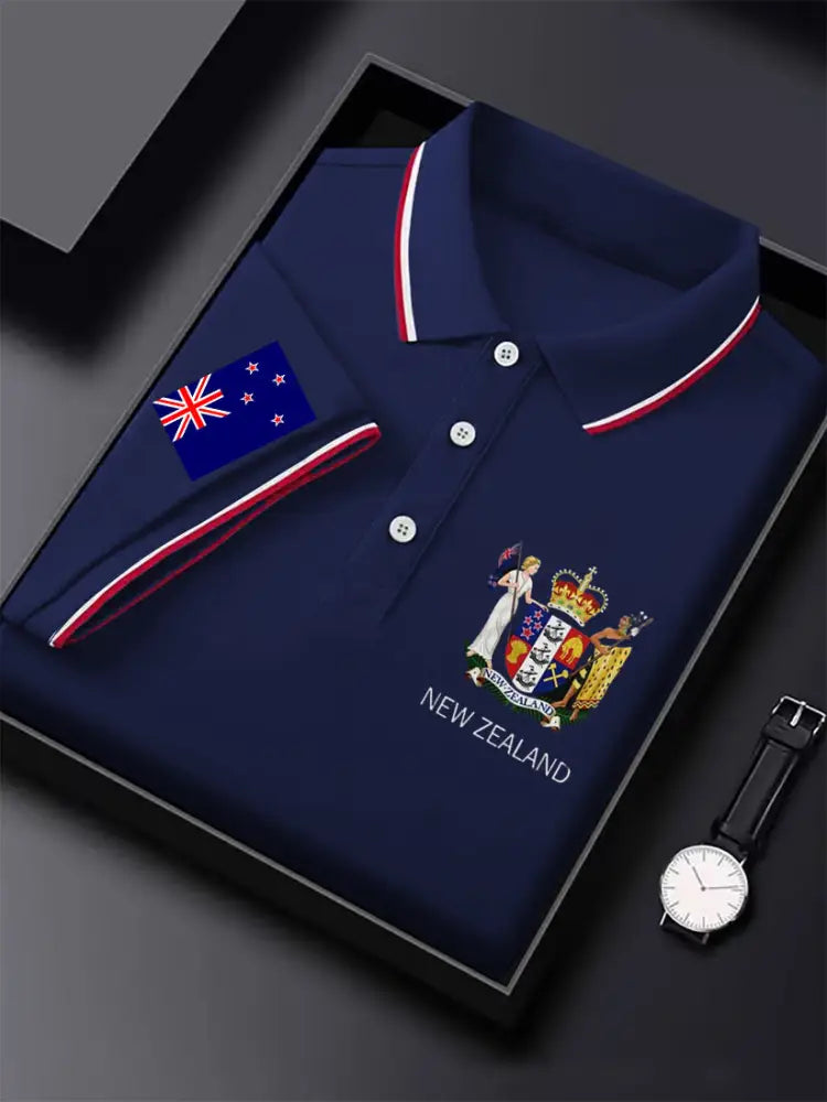 Men’s Vintage New Zealand Flag Crown Printed Casual Cotton Short Sleeve Polo Shirt Dark Blue / S