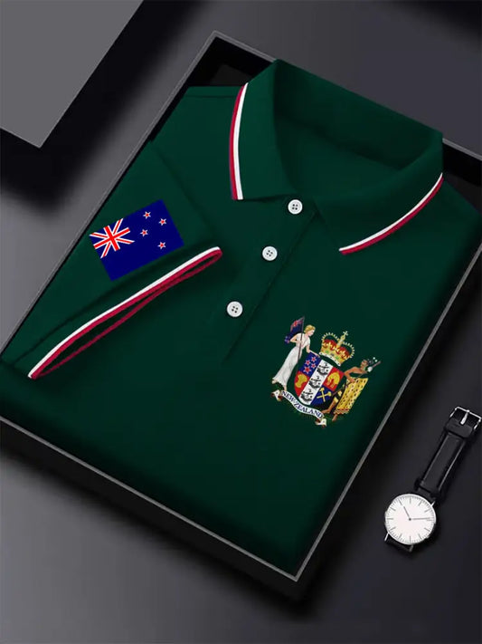 Men’s Vintage New Zealand Flag Crown Printed Casual Cotton Short Sleeve Polo Shirt Green / S