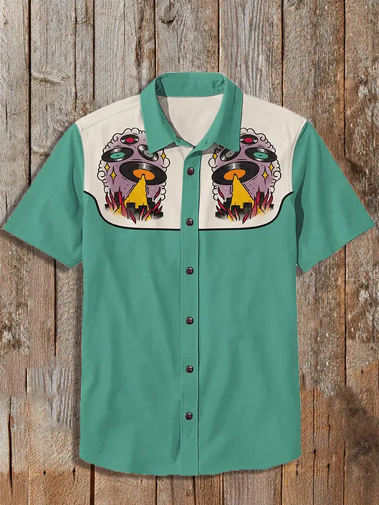 Men’s Vintage Western Short Sleeve Shirt As picture / S