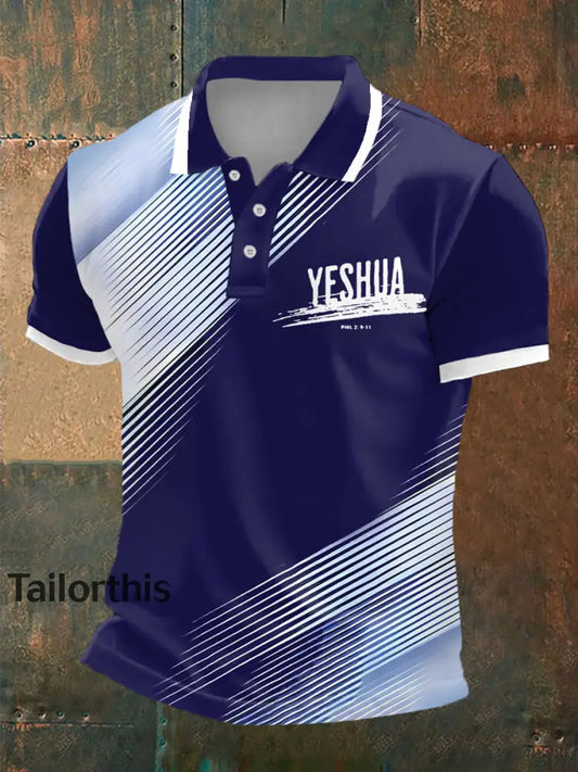 Men’s Yeshua Geometric Lines Print Casual Polo