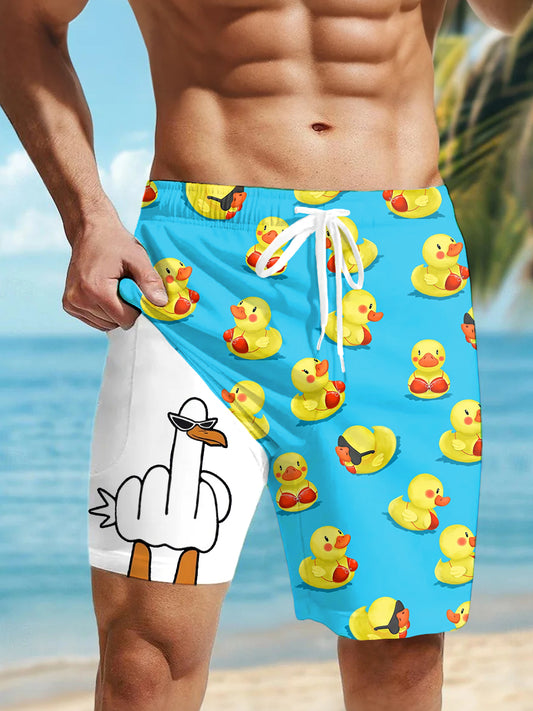 Men's Holiday Style Cartoon Printed Lined Quick Dry Shorts