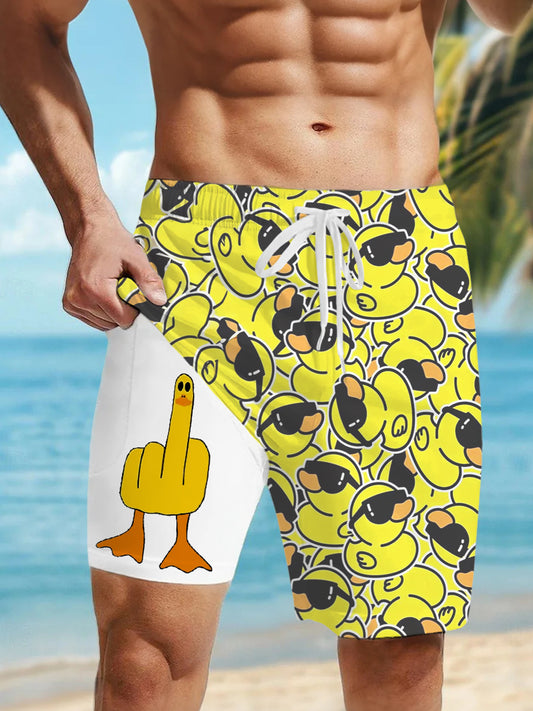 Men's Holiday Style Cartoon Printed Lined Quick Dry Shorts