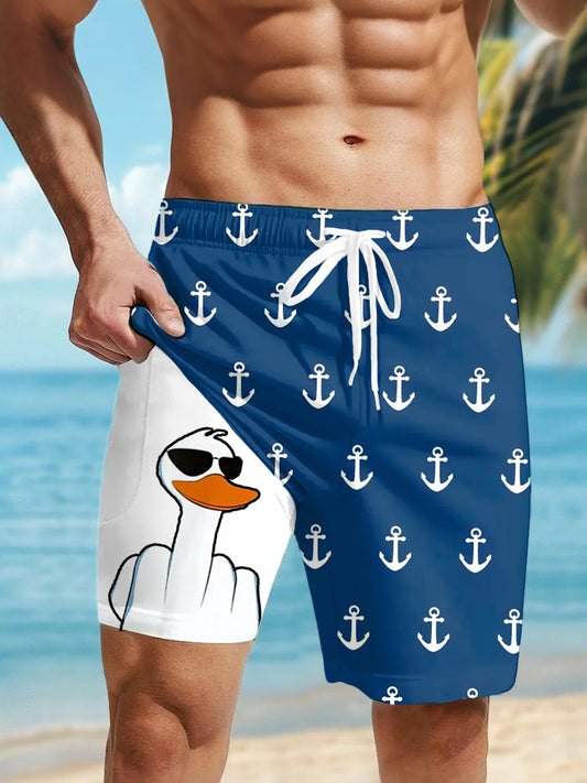 Men's Holiday Style Cartoon Printed Lined Quick Dry Shorts