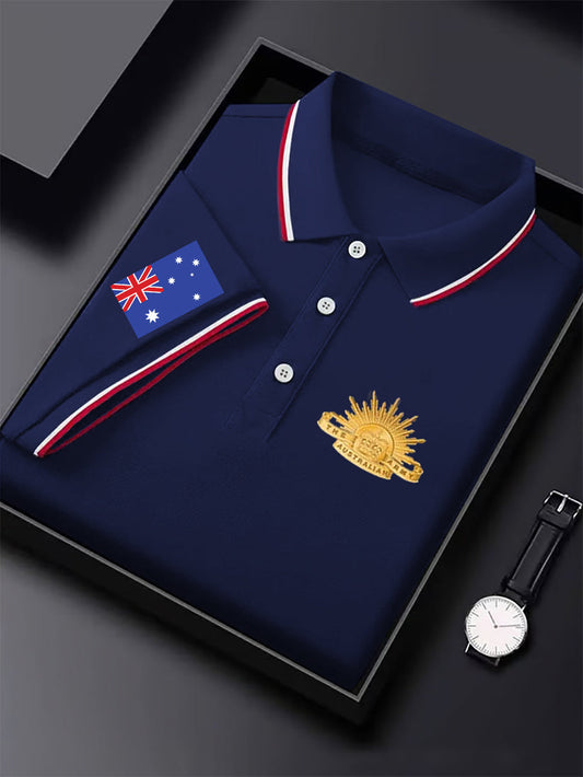 Men's  Vintage Australia Flag Coat of Arms Crown Printed Casual Cotton Short Sleeve Polo Shirt