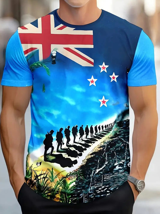 Vintage Australian Flag Veteran Print Casual Cotton Short Sleeve T-Shirt