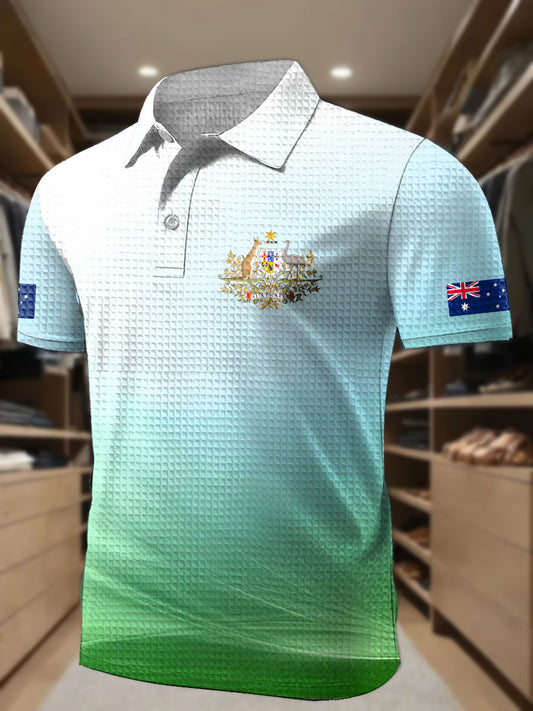 Men's AU Flag Printed Waffle Casual Tops