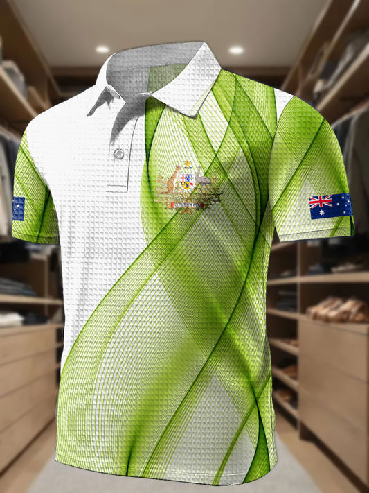 Men's AU Flag Printed Waffle Casual Tops