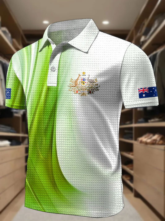 Men's AU Flag Printed Waffle Casual Tops