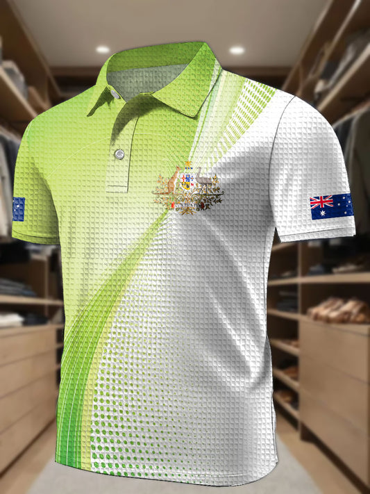 Men's AU Flag Printed Waffle Casual Tops