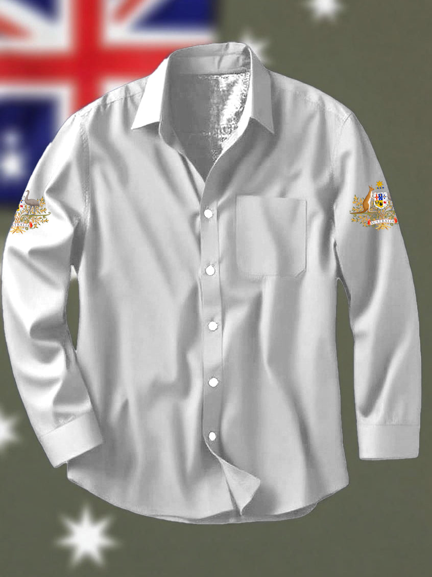 Vintage Australian Flag Badge Print Casual Cotton Pocket Long Sleeve Shirt
