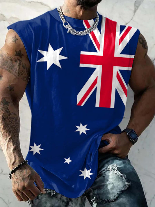Men's  Retro Australian Flag Badge Print Comfortable Casual Cotton Tank Top