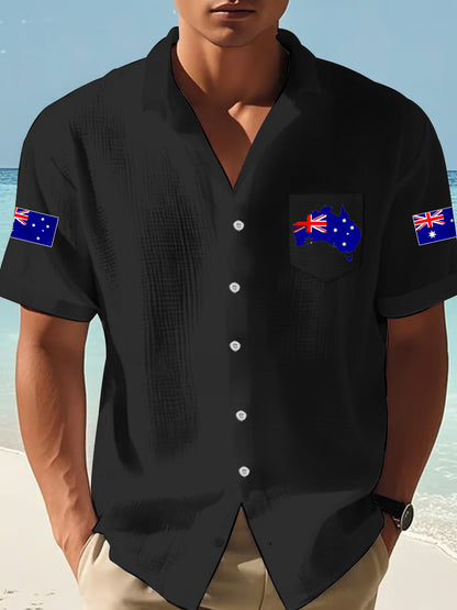 Men's Australian Flag Print Casual Short-Sleeve Waffle Shirt