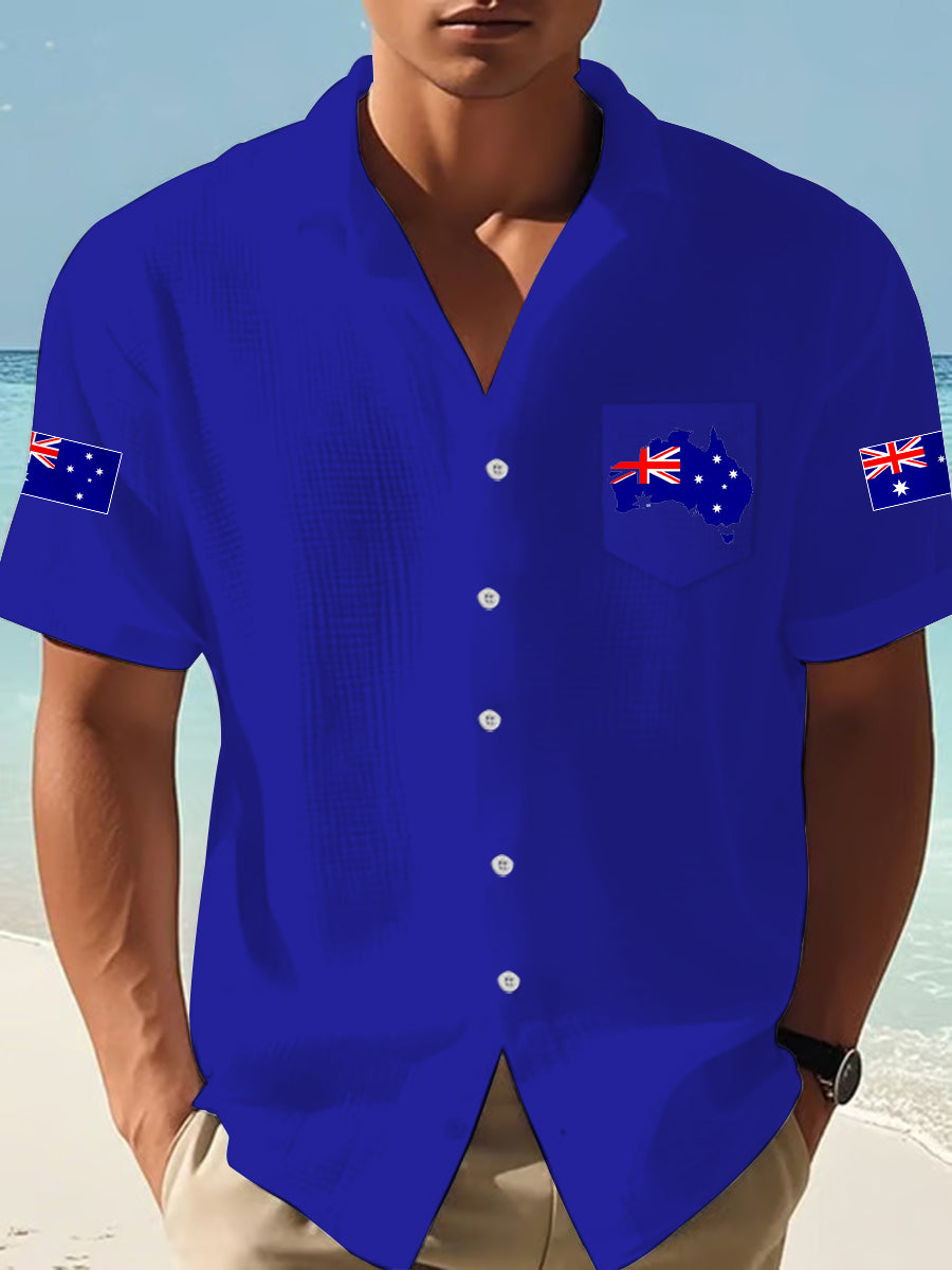 Men's Australian Flag Print Casual Short-Sleeve Waffle Shirt