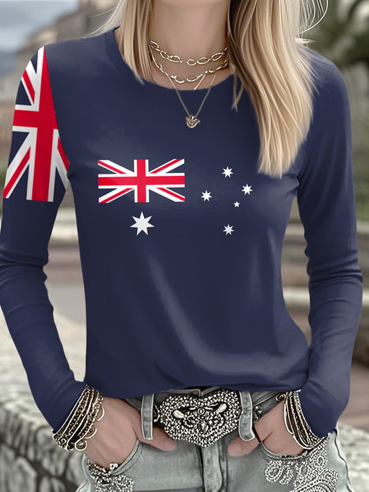 Women's Australian Flag Print Casual Casual Long Sleeve Shirt