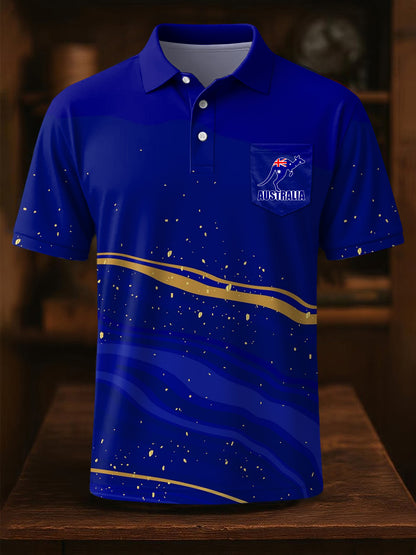 Men's Australian Flag Kangaroo Print Casual Pocket Top