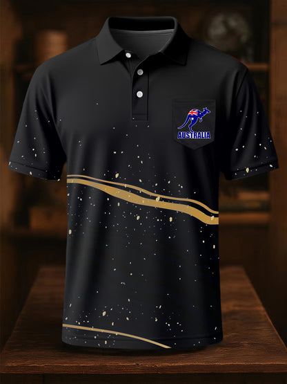 Men's Australian Flag Kangaroo Print Casual Pocket Top