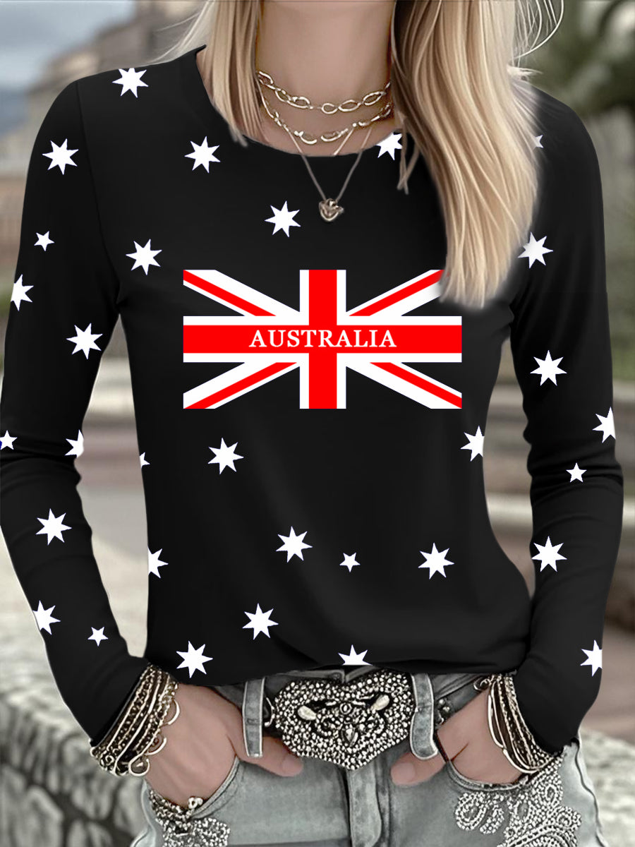 Women's Australian Flag Print Casual Long Sleeve Shirt