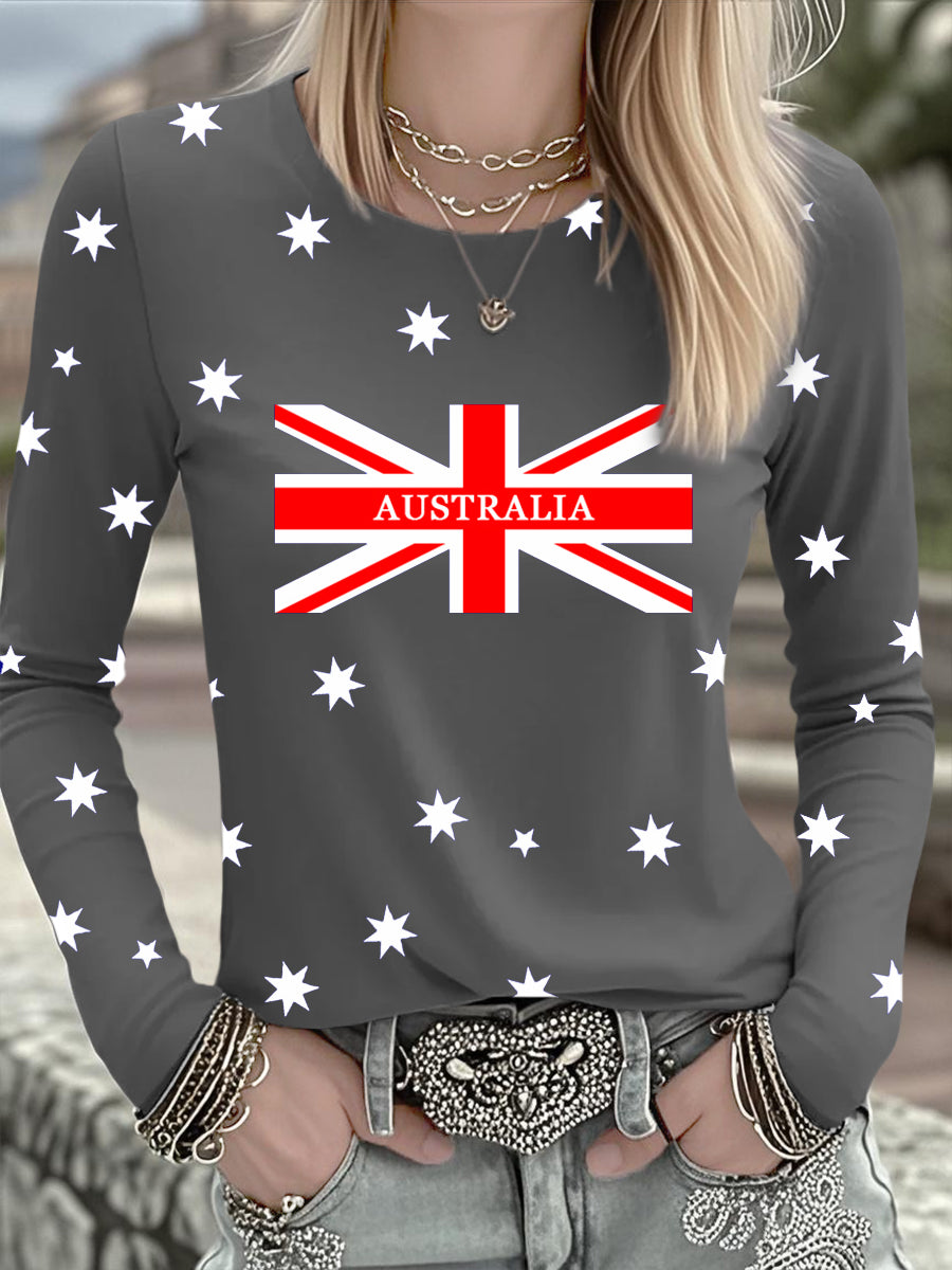 Women's Australian Flag Print Casual Long Sleeve Shirt