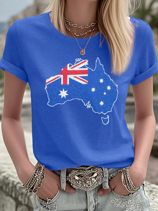 Women's Australian Flag Map Print Casual Tee