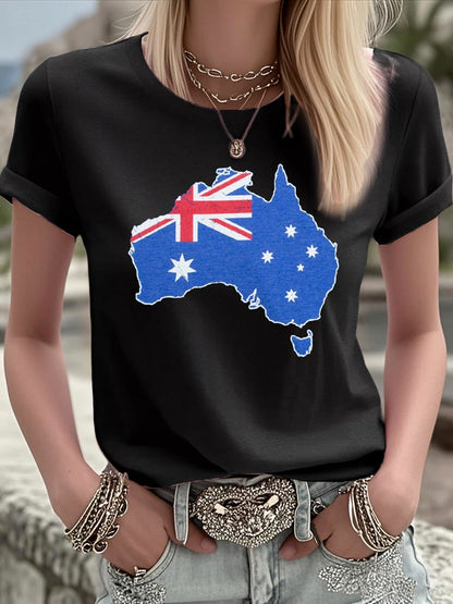 Women's Australian Flag Map Print Casual Tee