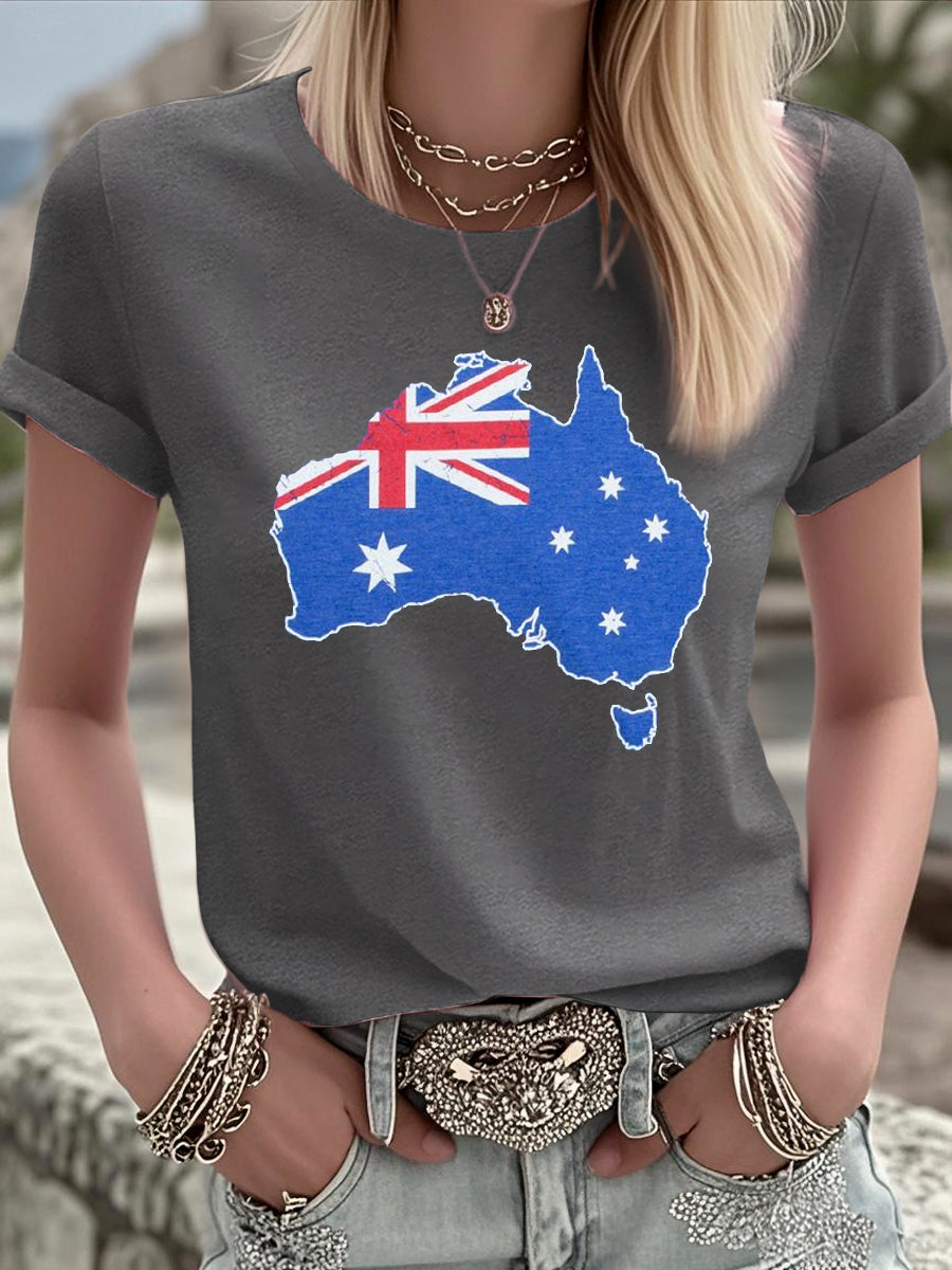 Women's Australian Flag Map Print Casual Tee