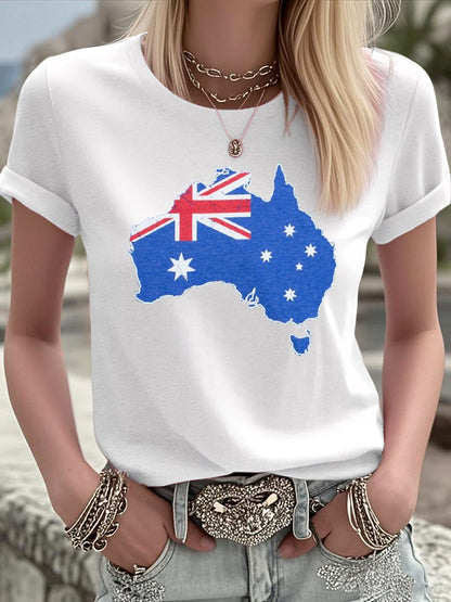 Women's Australian Flag Map Print Casual Tee