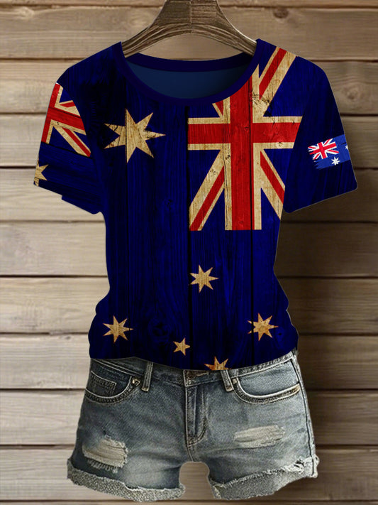 Women's Retro Australian Flag Print Casual Short Sleeve T-Shirt