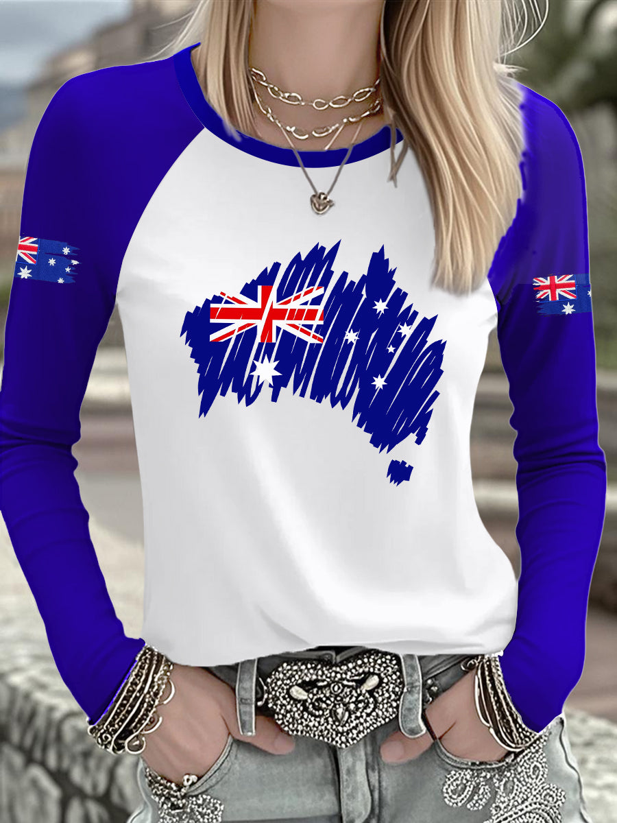 Women's Australian Flag Print Casual Long Sleeve With Dropped Shoulders