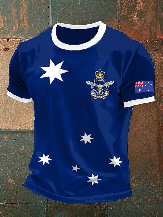 Vintage Australian Flag Navy Crown Badge Print Casual Cotton Short Sleeve T-Shirt